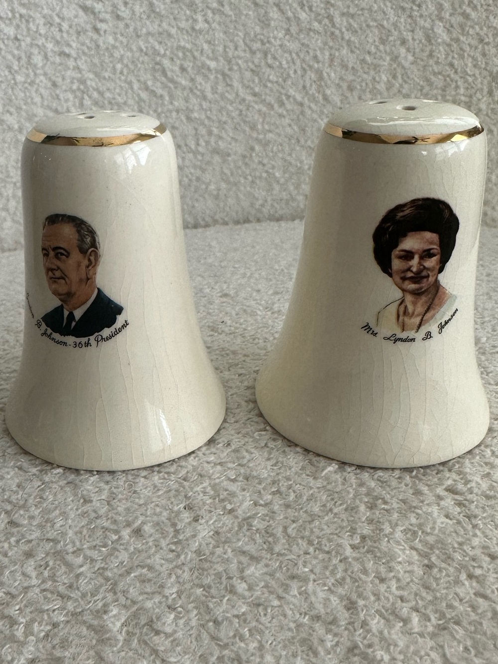Vintage LBJ Lady Bird Johnson Political Salt & Pepper Shakers 1960s